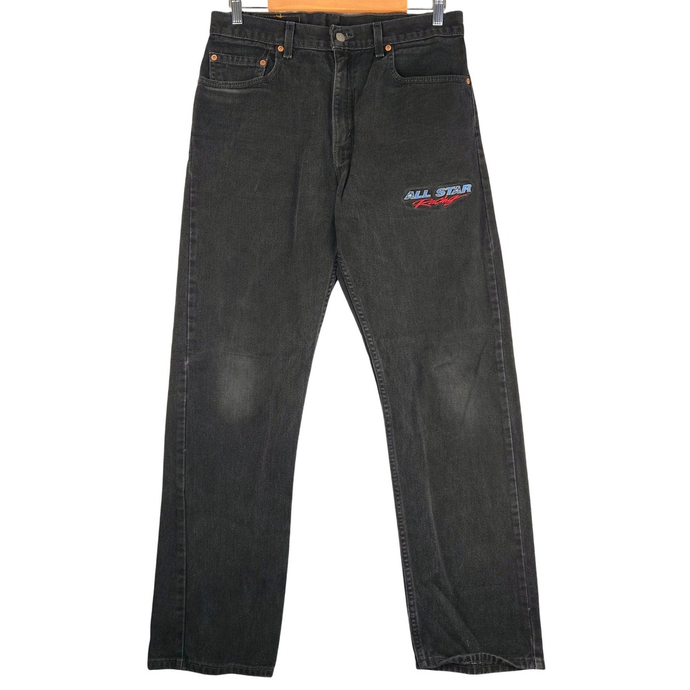 Levis Y2K 505 Straight Leg Jeans Black All Star Racing 34x32 (Fits 33x31)